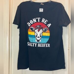 NWT Gildan Dark Navy Tee with Colorful Cow Graphic